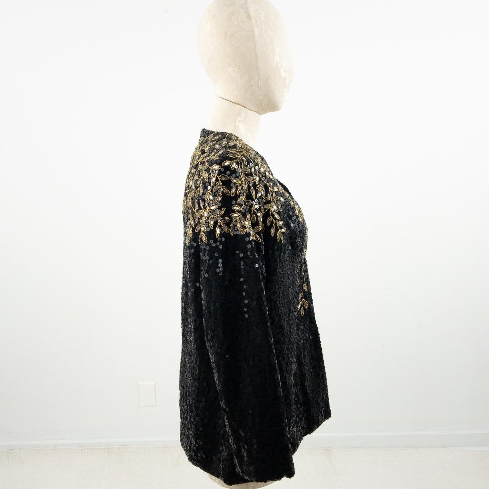 Vintage 80s S/M Vine Bedazzled Sequin Blazer Black - Picture 4 of 7